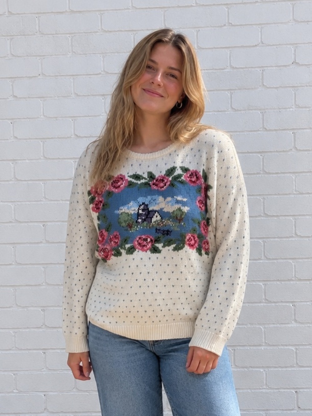 Vintage Northern Isles Womens Medium Hand Knit Cottagecore Graphic Sweater 90s